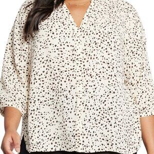 NYJD Semisheer Pintuck Blouse Animal Print 2X